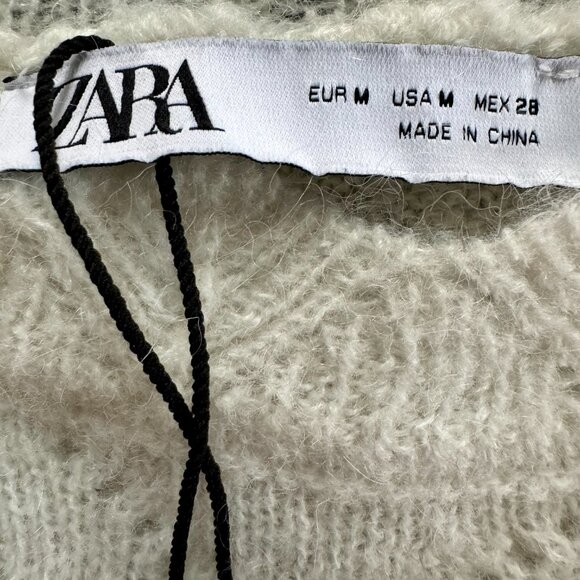 Zara Ivory Lace NWOT Knitted Sweater Long Sleeve Bohemian Size M - Picture 9 of 9
